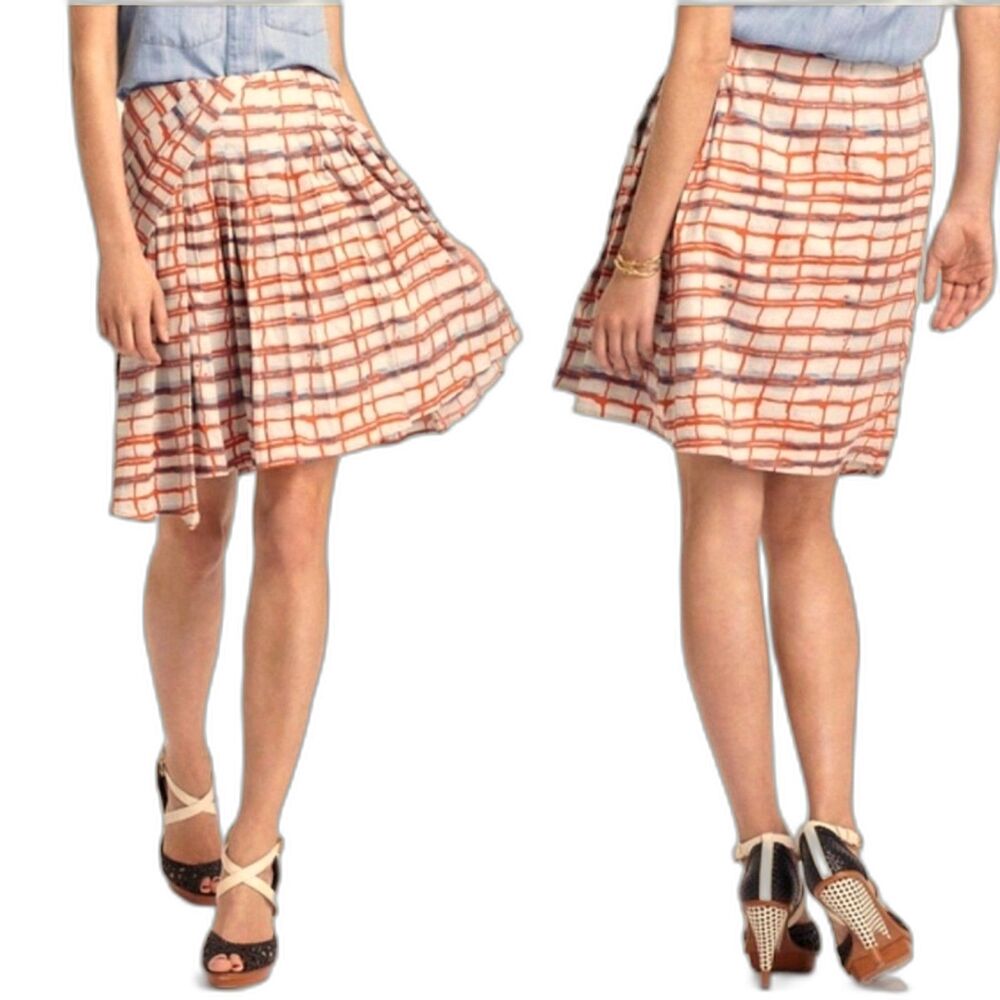 MAEVE Anthropologie “Imprecise Graph” Asymmetrical Cotton Pleat Mini Skirt Sz 8P